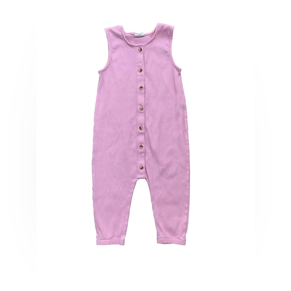 Siix Size 2T Organic Pink Ribbed Bay Jumpsuit
